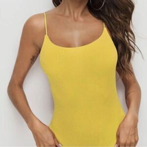 🆕 Women’s Yellow Ribbed One Piece/ Full Piece Swimsuit Size XL